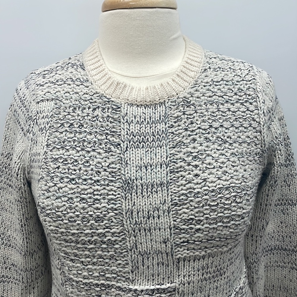 Banana Republic Chunky Knit Crewneck Sweater 100% Cotton Preppy Blue White Small - Picture 2 of 10